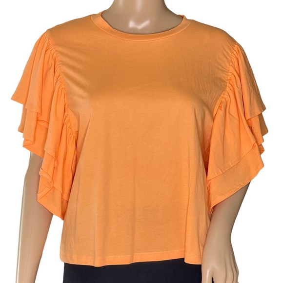 ZARA   Orange Short Sleeve Ruffled Top  Size M - Picture 7 of 15